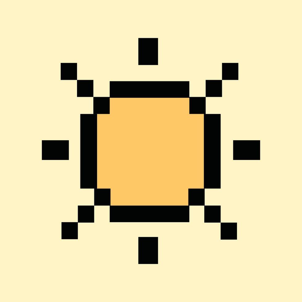 Retro 8-bit pixel sun icon glowing on warm daylight background vector