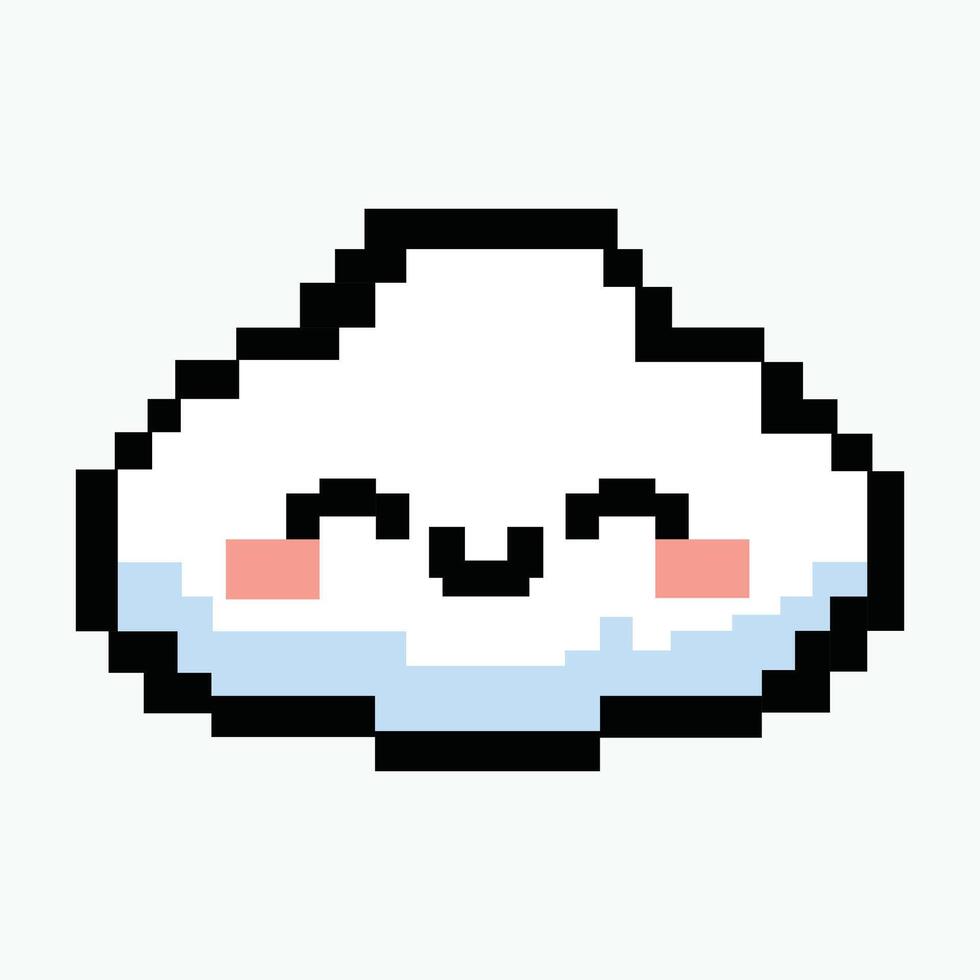 Shy pastel pixel cloud with cheerful eyes on mint green background vector
