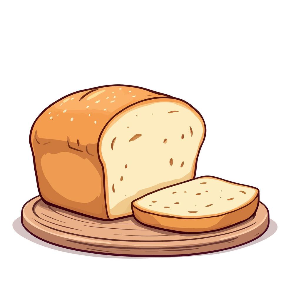 loaf of white bread with slice on wooden cutting board vector