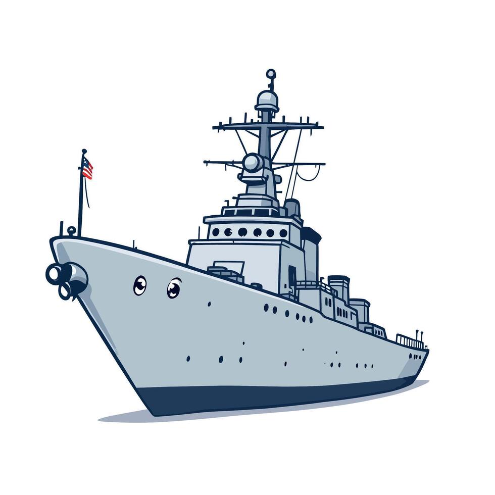 american warship sailing on water with united states flag flying high vector