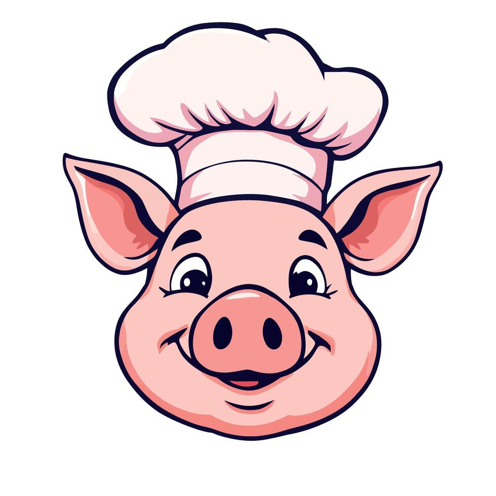 smiling pig chef wearing a white toque, a culinary delight vector