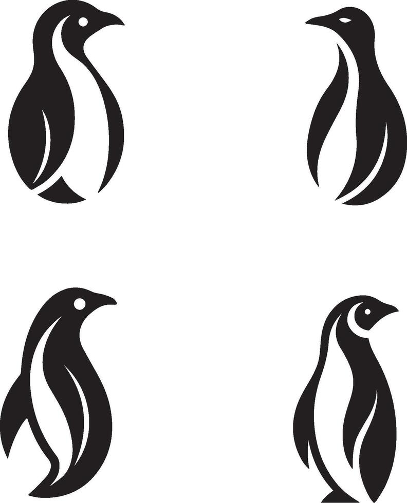 Silhouette set of penguins vector