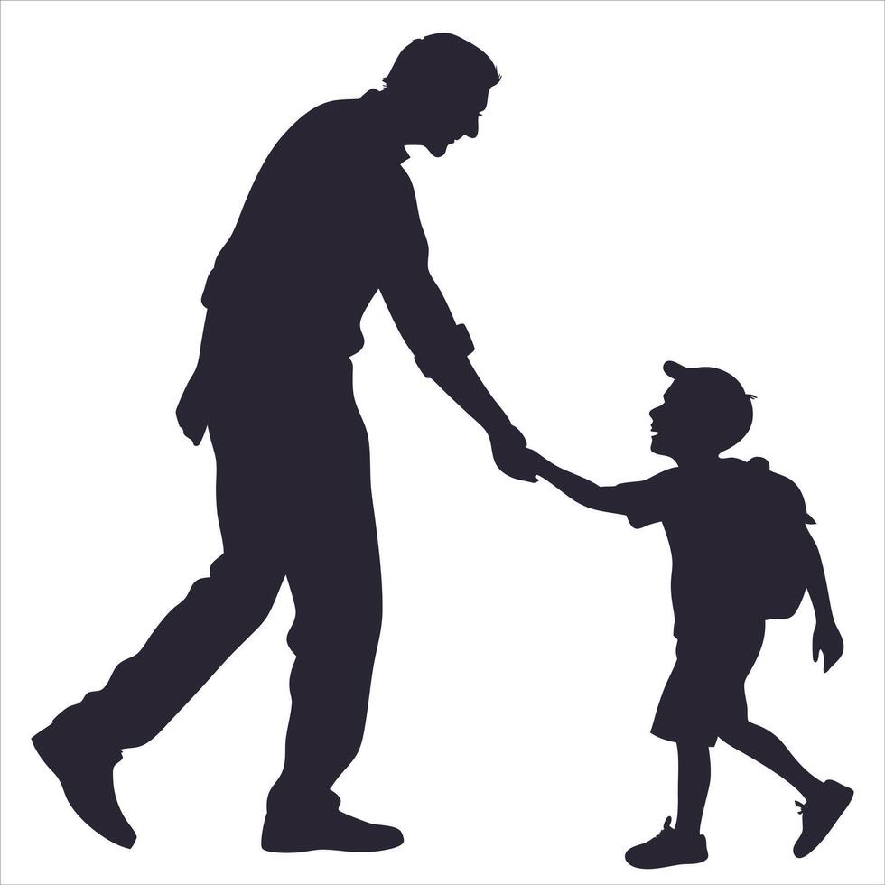 SILHOUETRE OF FATHER AND SON HOLDING HAND vector