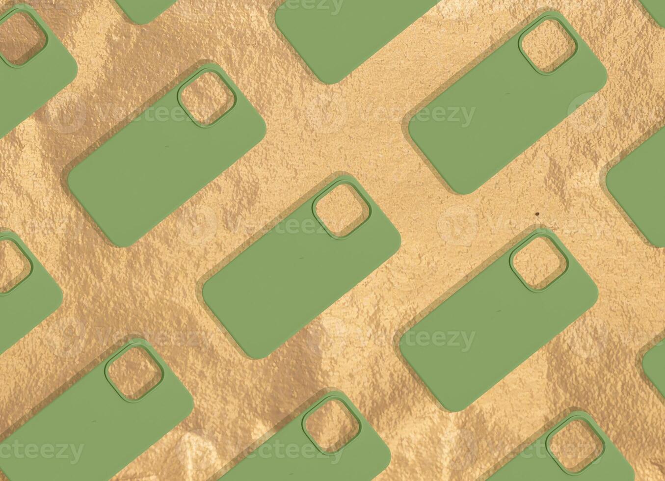 Phone case, creative, abstract design. Modern, minimal, green and golden accents, offering sleek photo