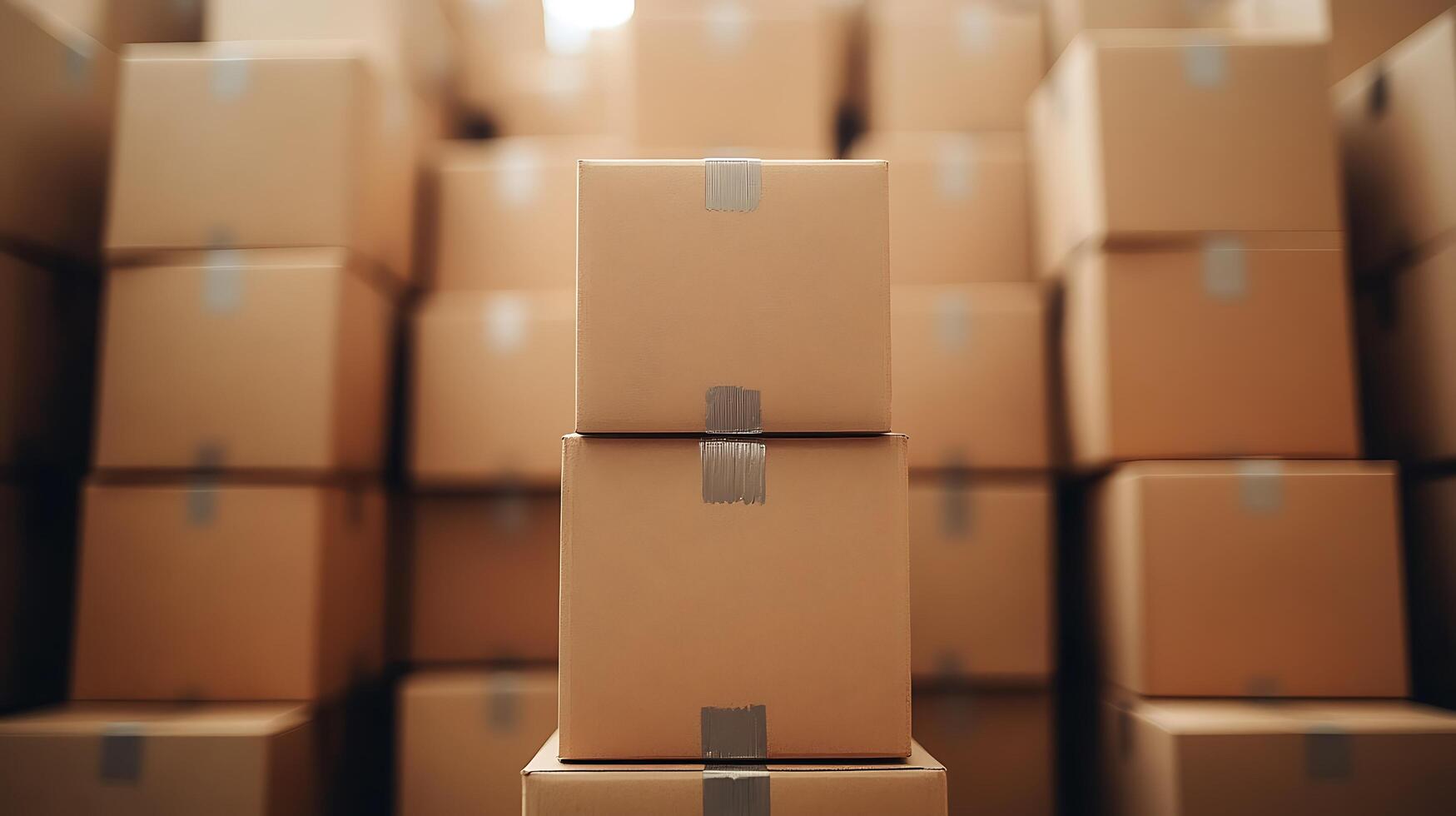 Stack of Cardboard Boxes in a Warehouse Close Up of Shipping and Logistics. photo