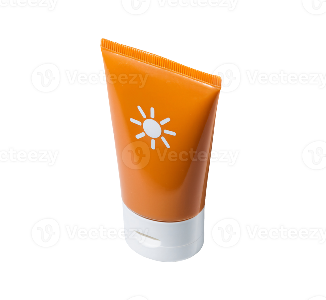 orange sunscreen tube with sun symbol design for summer skin care and uv protection on isolated background high resolution product image png