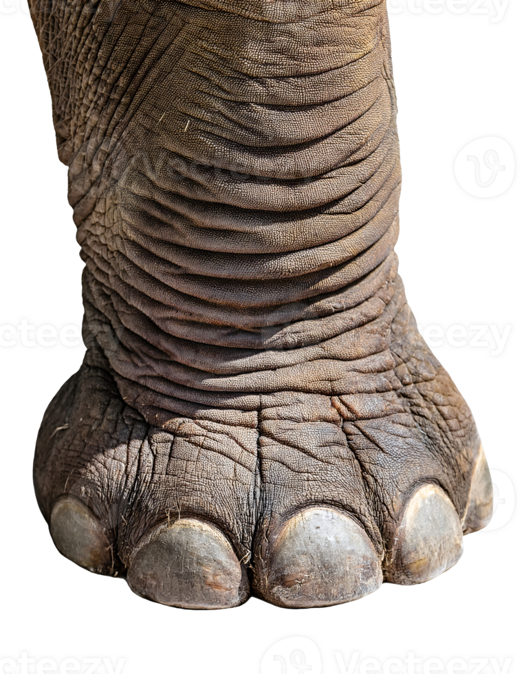 elephant foot close-up with detailed rough skin texture and large toenails on isolated background for nature wildlife and animal anatomy concept png