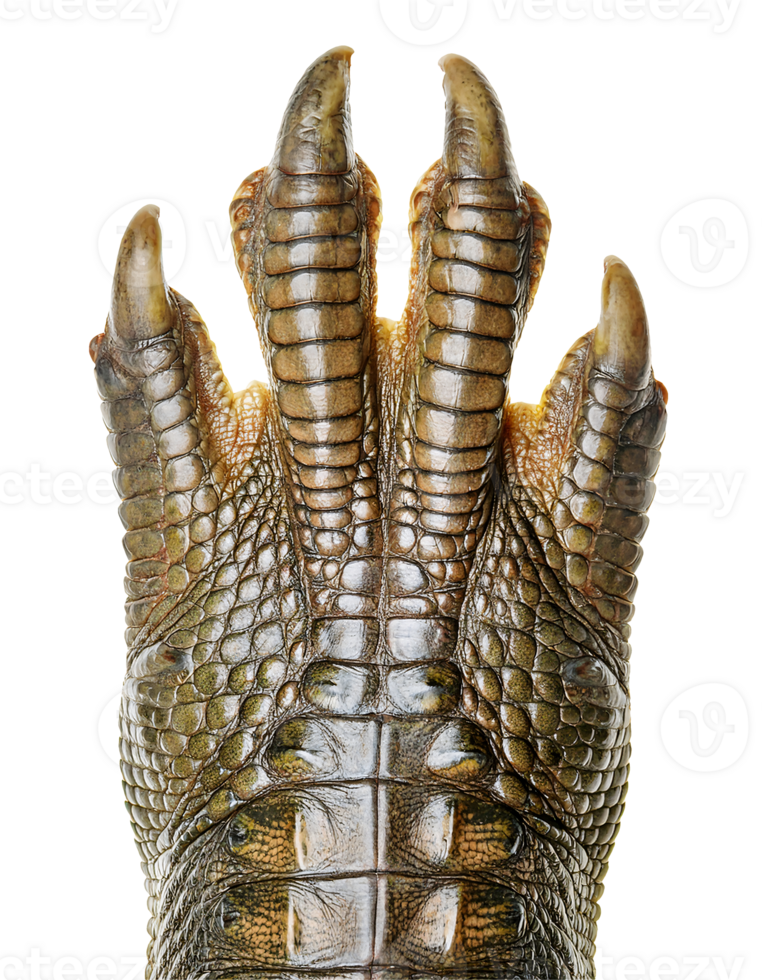 close up foot of crocodile with sharp claws and detailed reptile scales on isolated background for wild animal texture or educational wildlife material png