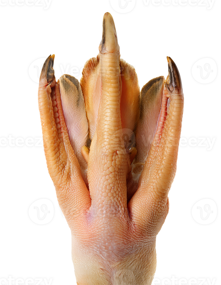 duck foot with detailed texture of orange skin webbed toes and claws on isolated background for poultry animal anatomy and food concept png