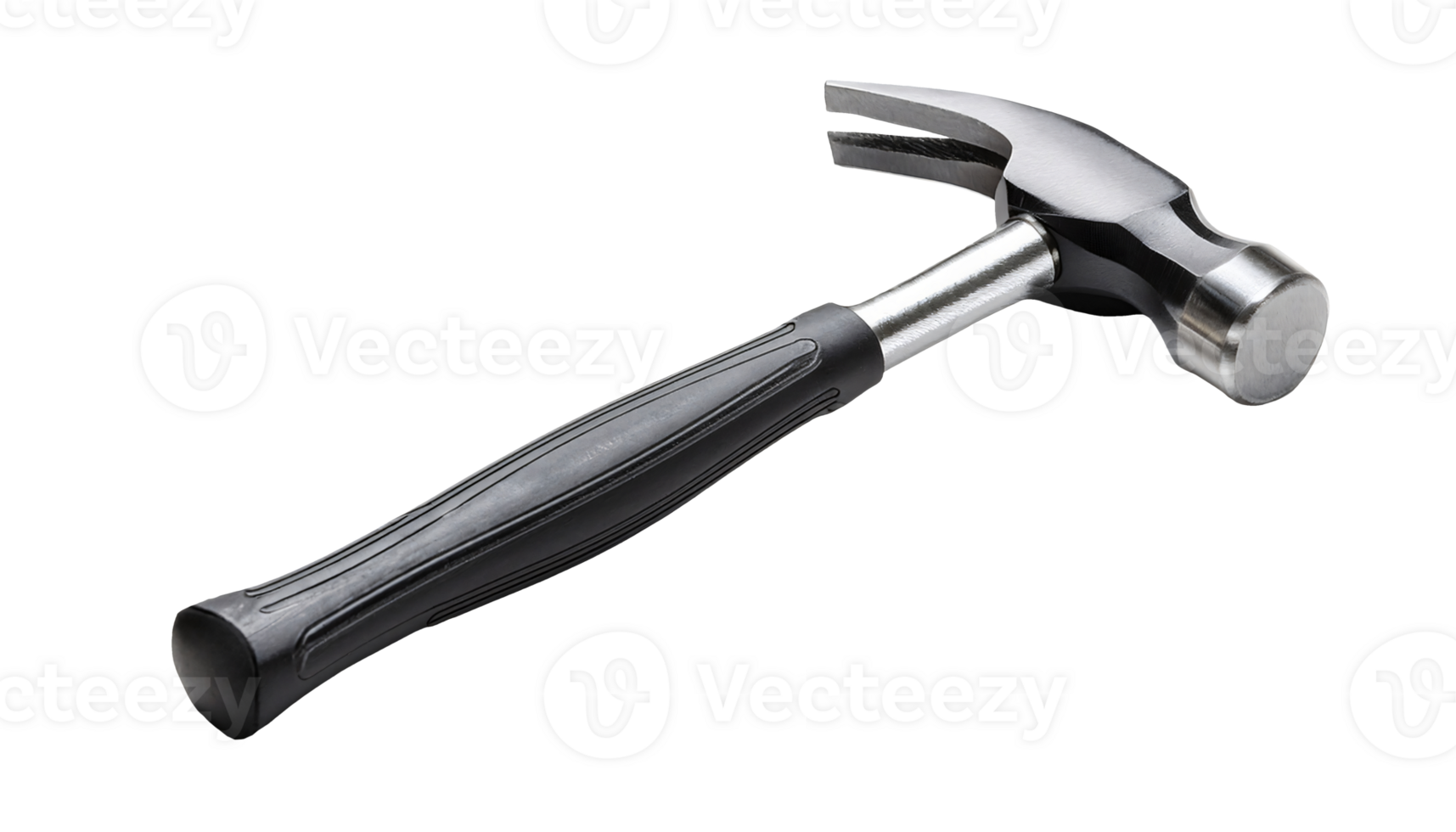 metal claw hammer with black rubber handle, essential hand tool for construction and carpentry work, on isolated background png