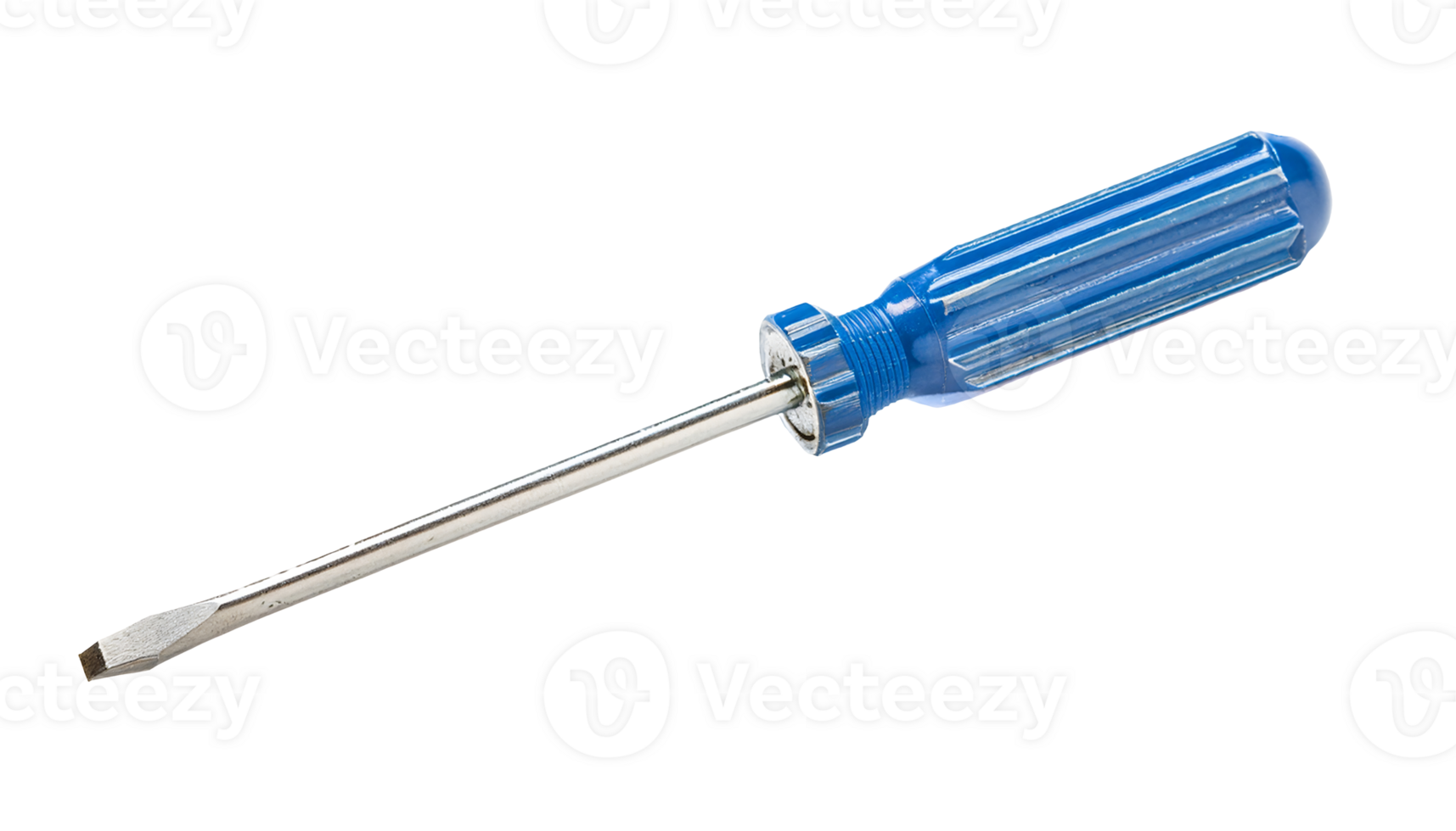 flathead screwdriver with blue plastic handle, essential hand tool for repair and construction work, on isolated background png