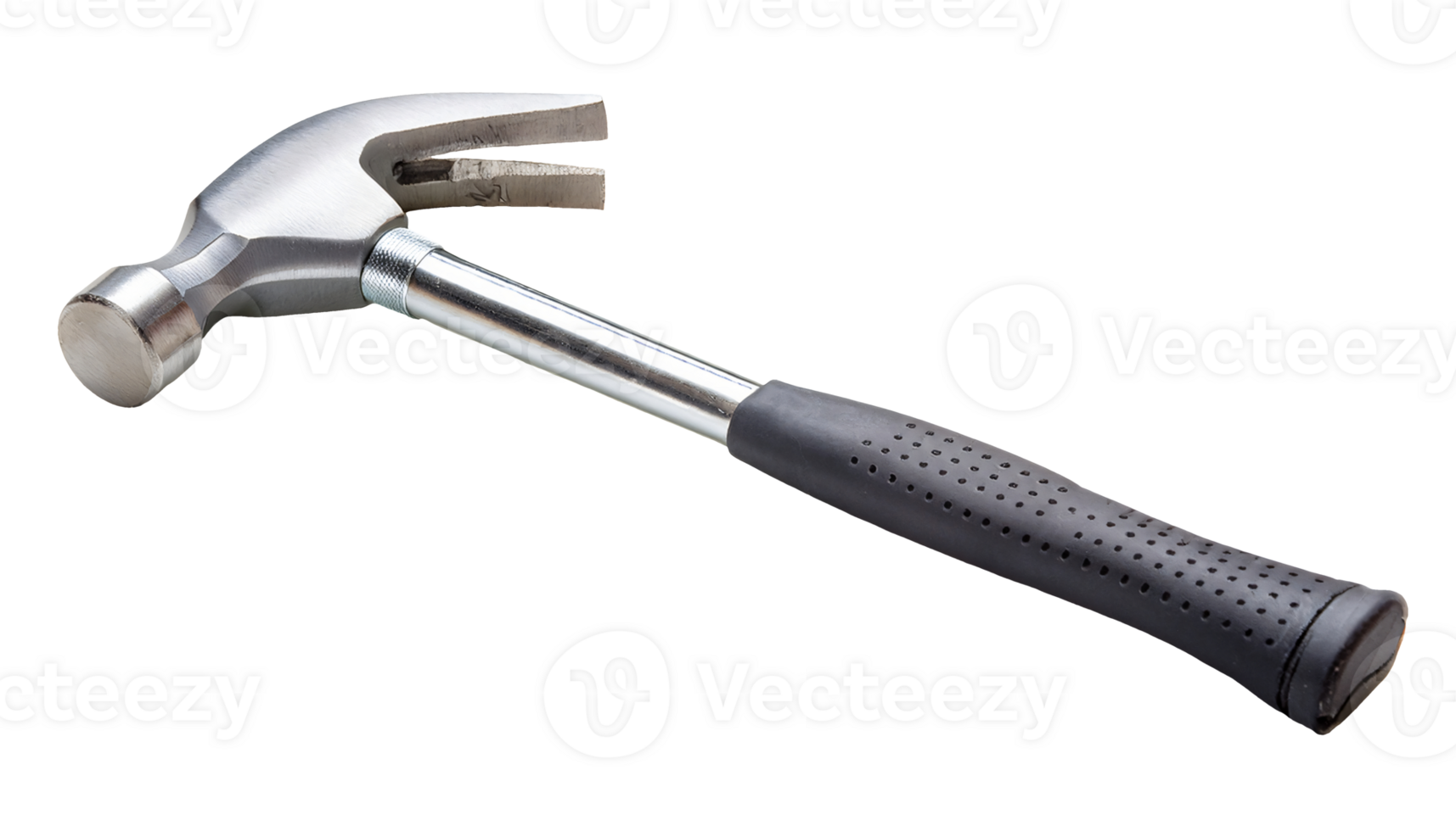sleek metal claw hammer with perforated black rubber handle for professional construction and repair use, on isolated background png