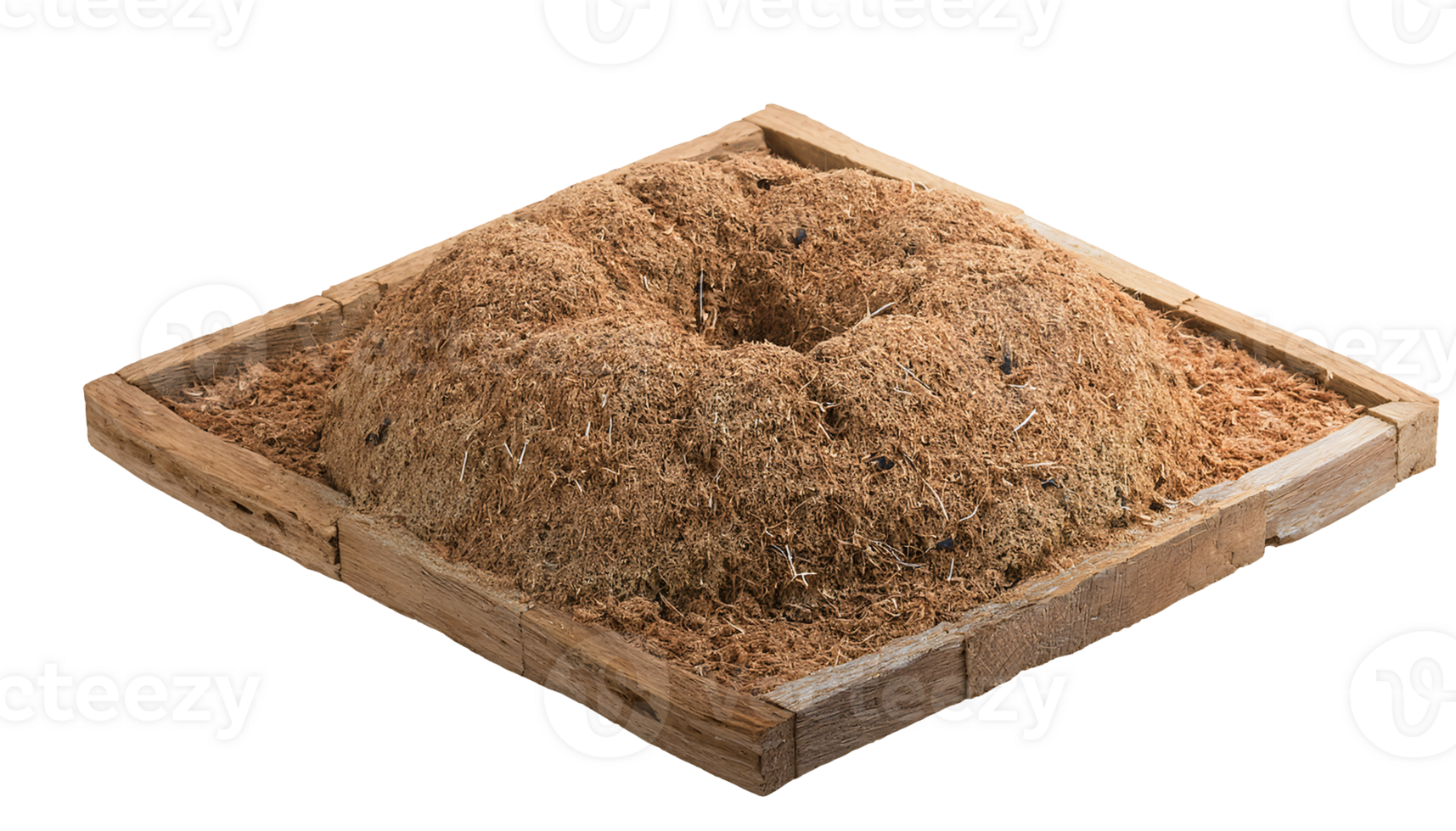 natural ant nest made of soil and organic material in wooden frame, insect habitat for ecological study, on isolated background png