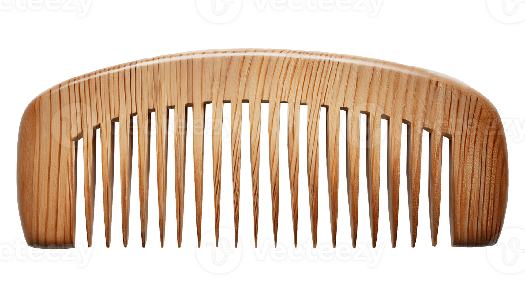 wooden comb with natural grain texture closeup top view on isolated background png