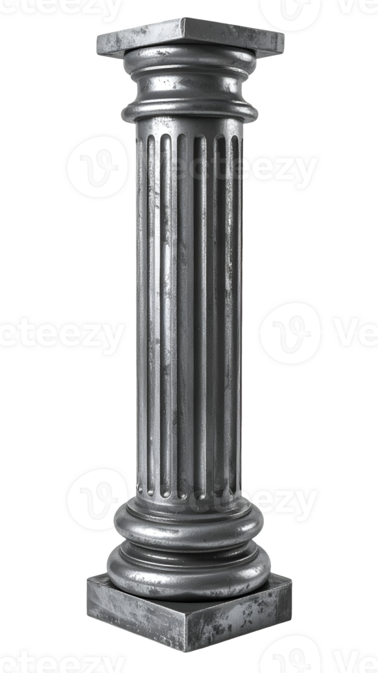realistic classic fluted steel column with square base and top on isolated background for architectural and industrial concept png