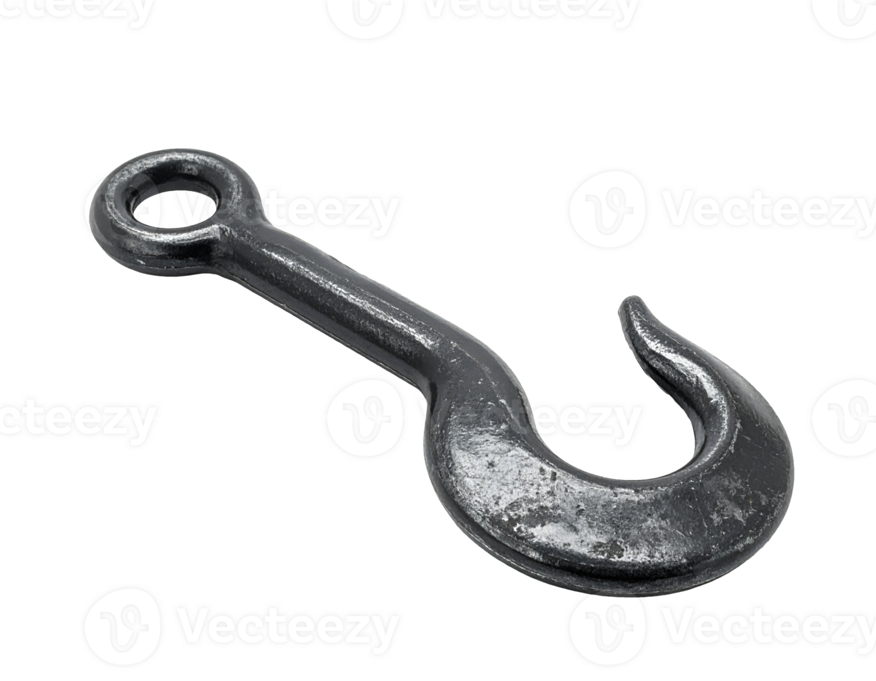 vintage forged iron hook with weathered surface texture on isolated background png