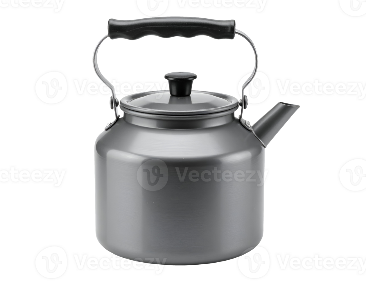aluminum camping kettle with black handle and spout for outdoor cooking and boiling water on isolated background png