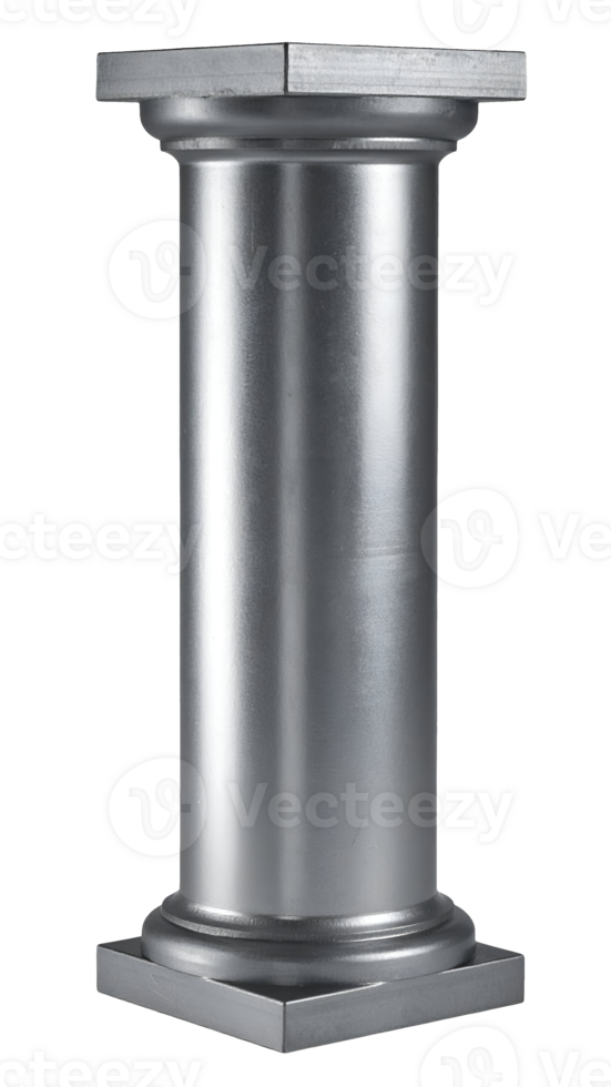 realistic close-up of a metallic steel column with square base and top on isolated background for industrial and architectural concept png