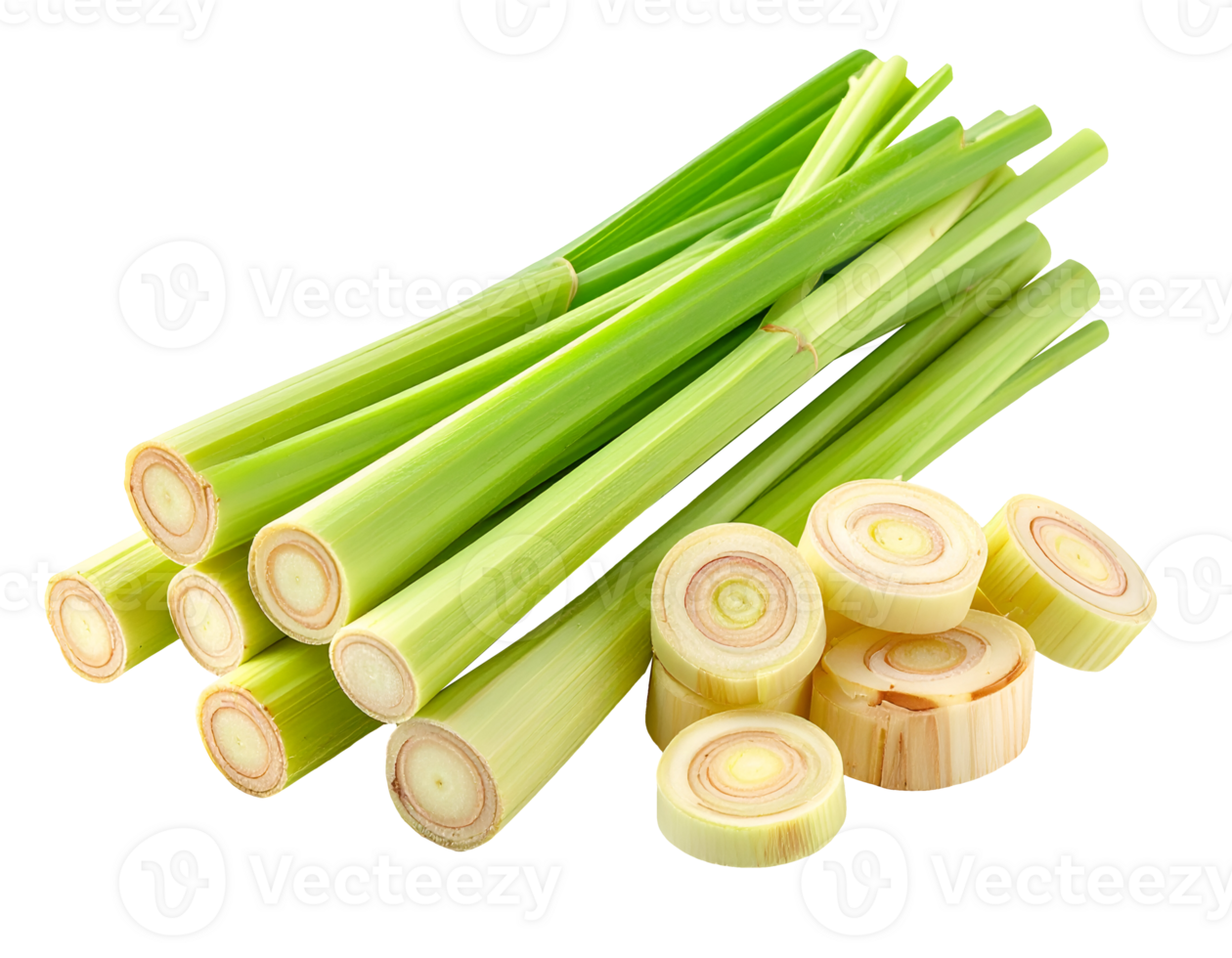 fresh whole and sliced lemongrass on isolated background for thai herbal cooking ingredient and asian cuisine png
