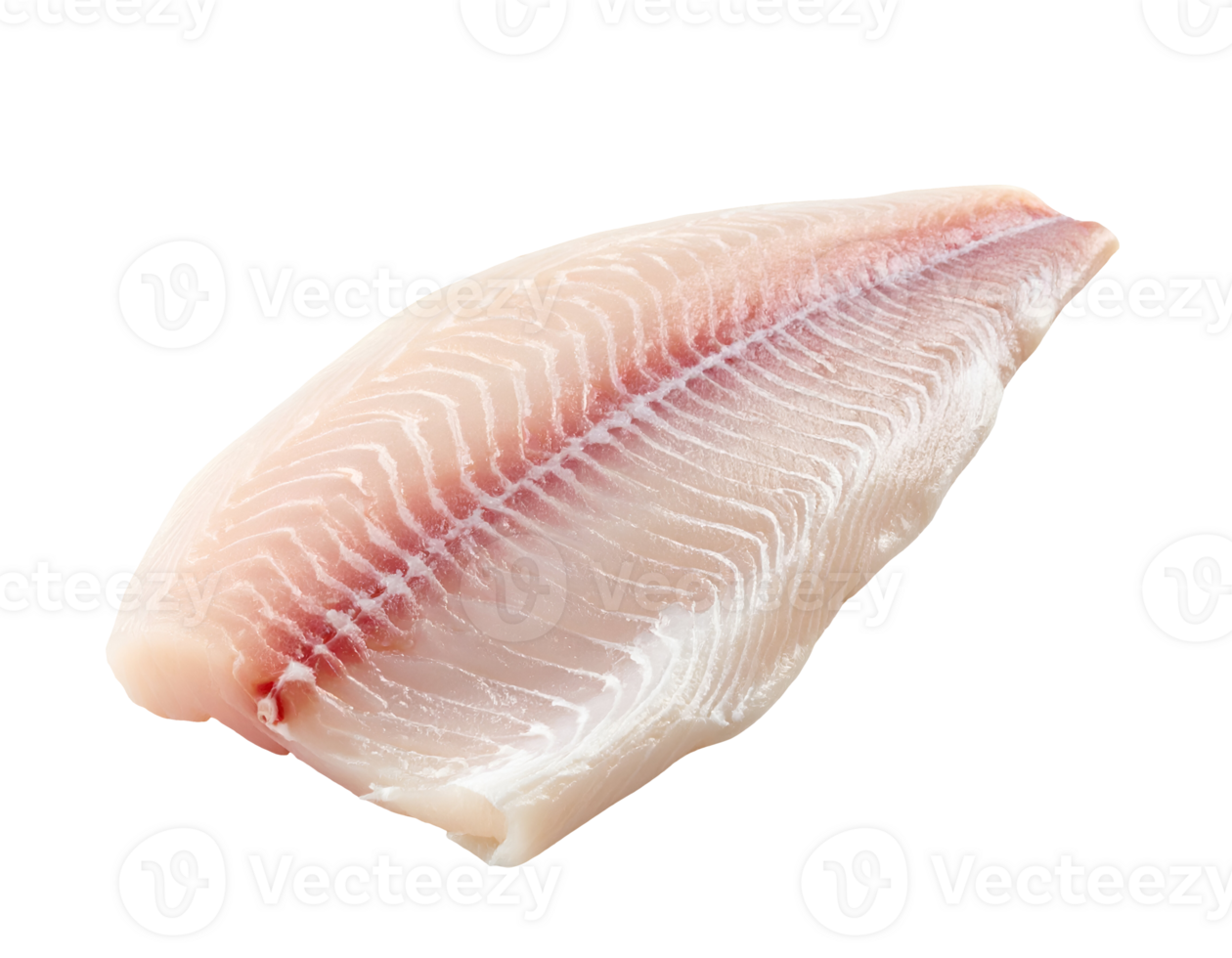 raw white fish fillet with natural texture and bone line on isolated background png