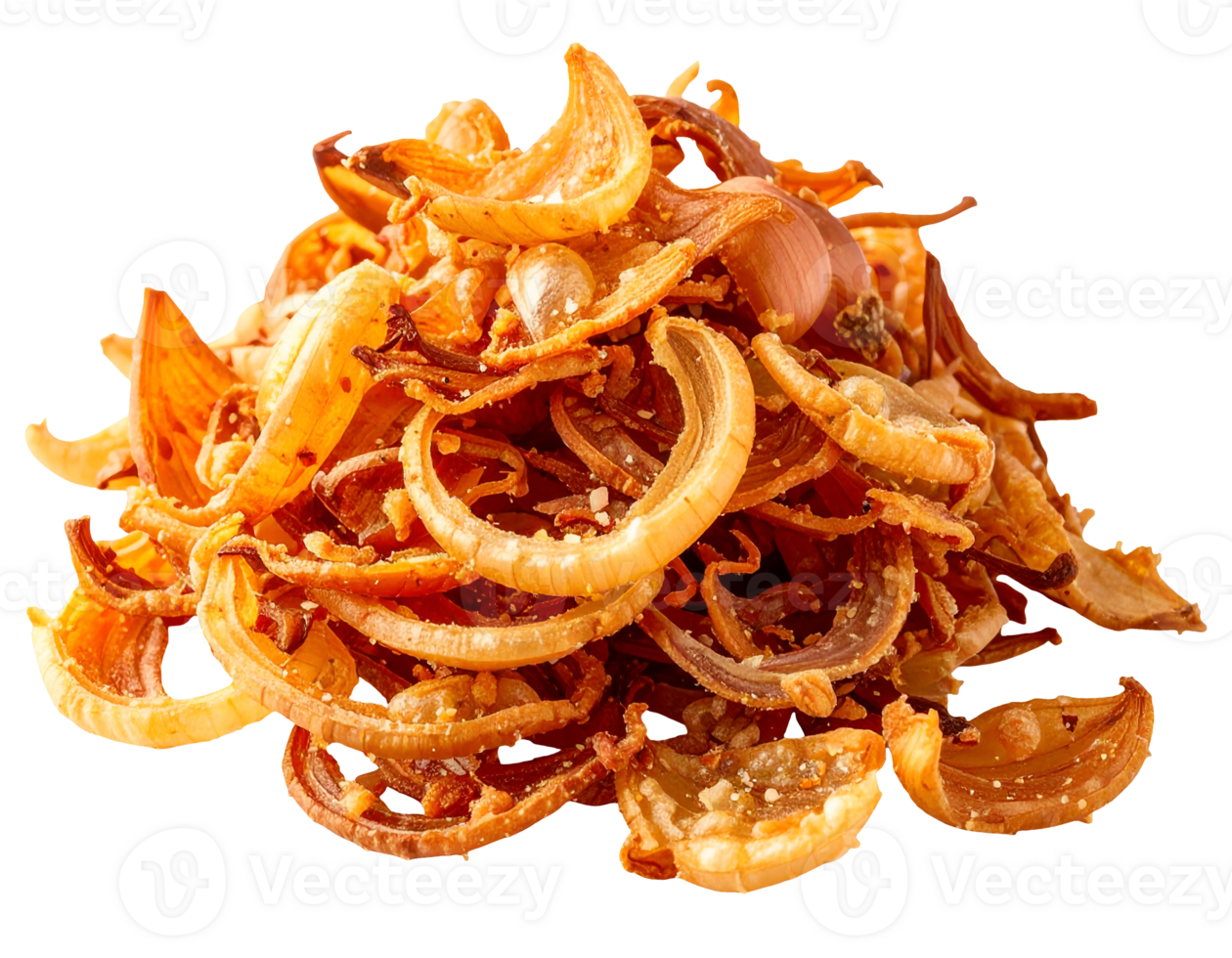 golden crispy shallots pile on isolated background traditional thai food garnish and fried condiment ingredient png