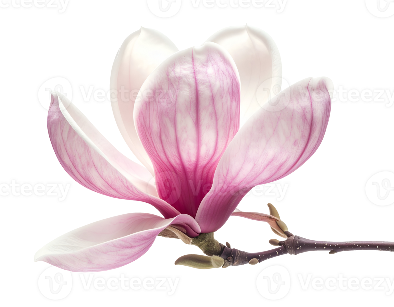 realistic pink magnolia flower with branch in gentle breeze on isolated background png