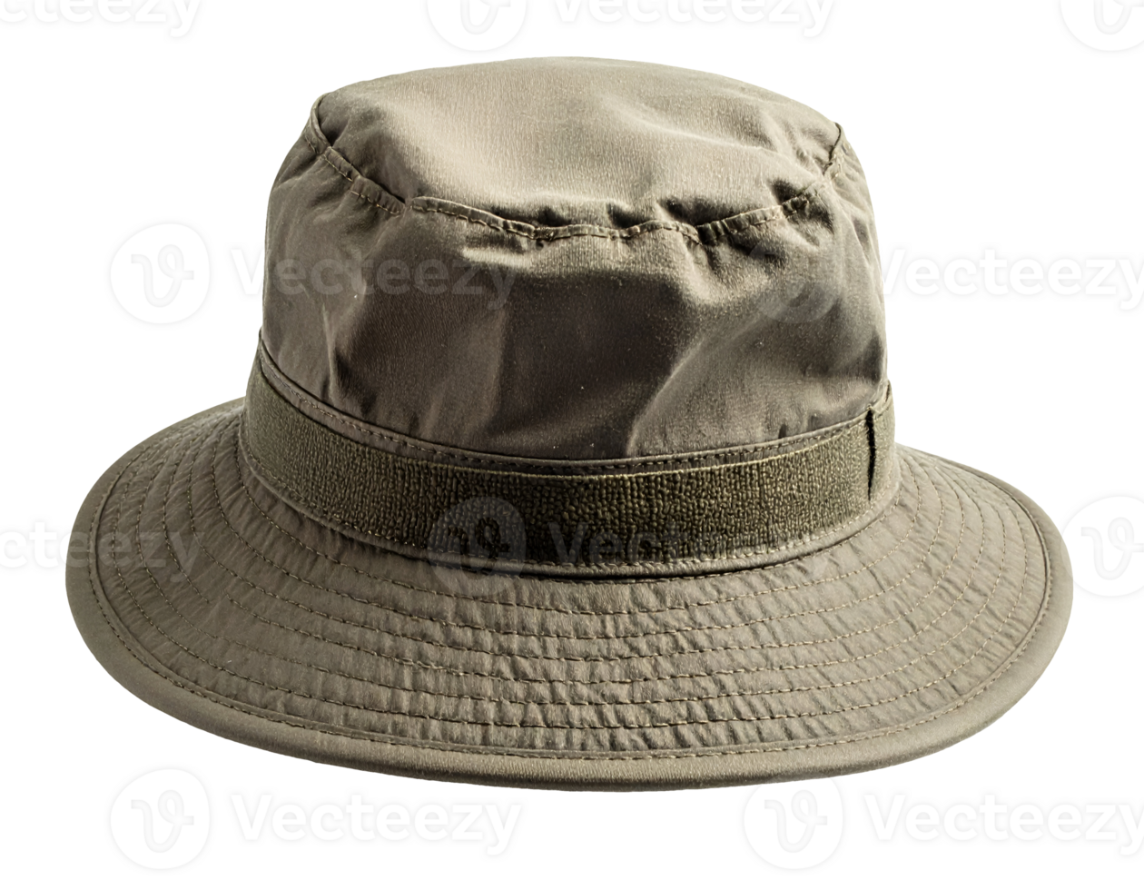 realistic photo of a light olive green trekking boonie hat with fabric strap, isolated on white background png