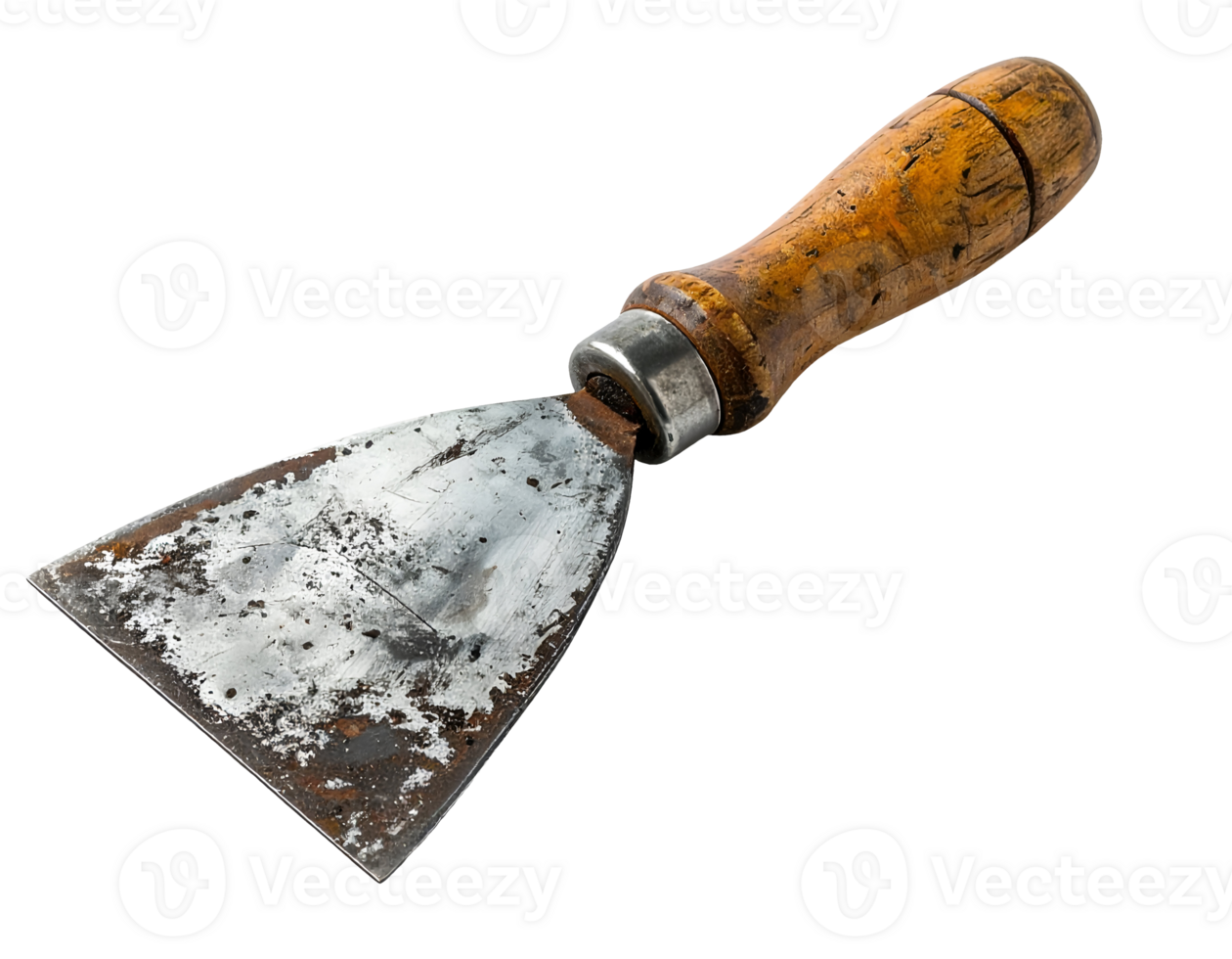 vintage metal scraper tool with wooden handle on isolated background for construction and renovation work png