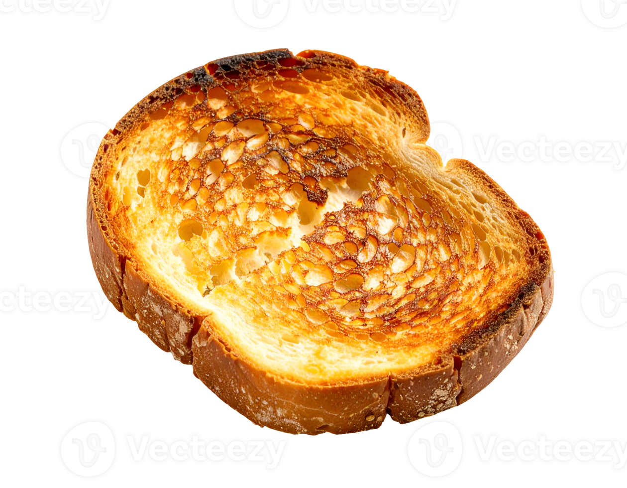 crispy golden slice of toasted bread with charred cracked texture, delicious breakfast item on isolated background png