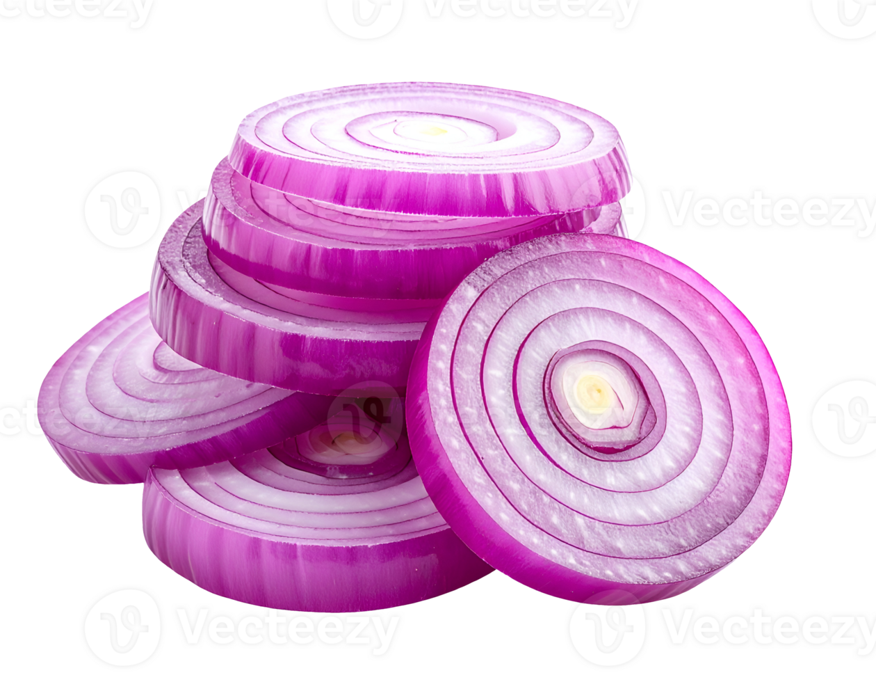 stack of sliced red onion rings with detailed texture, vibrant purple layers, cooking ingredient on isolated background png