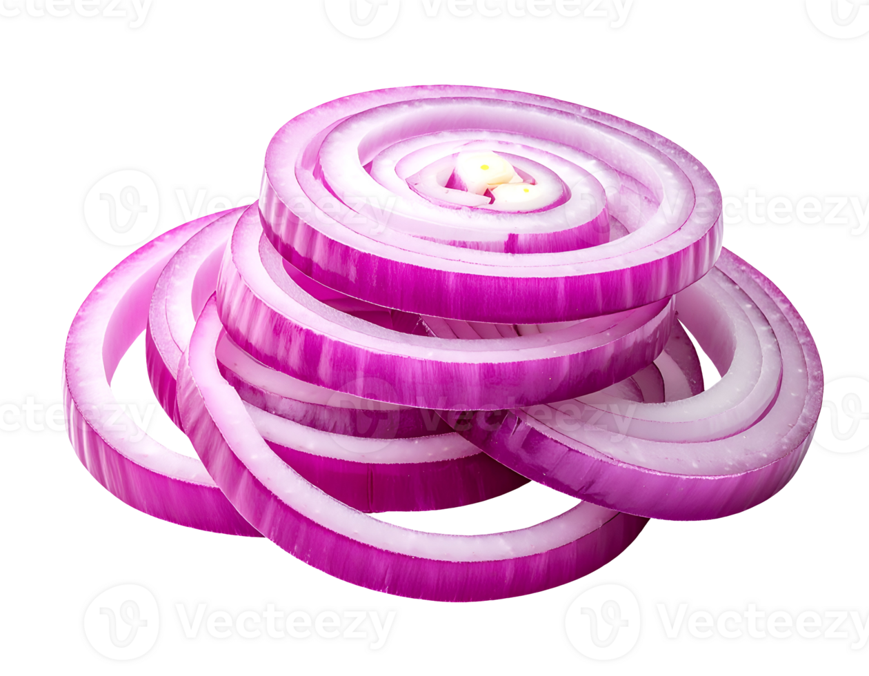 stack of fresh red onion rings with crisp texture, purple layers, kitchen ingredient on isolated background png