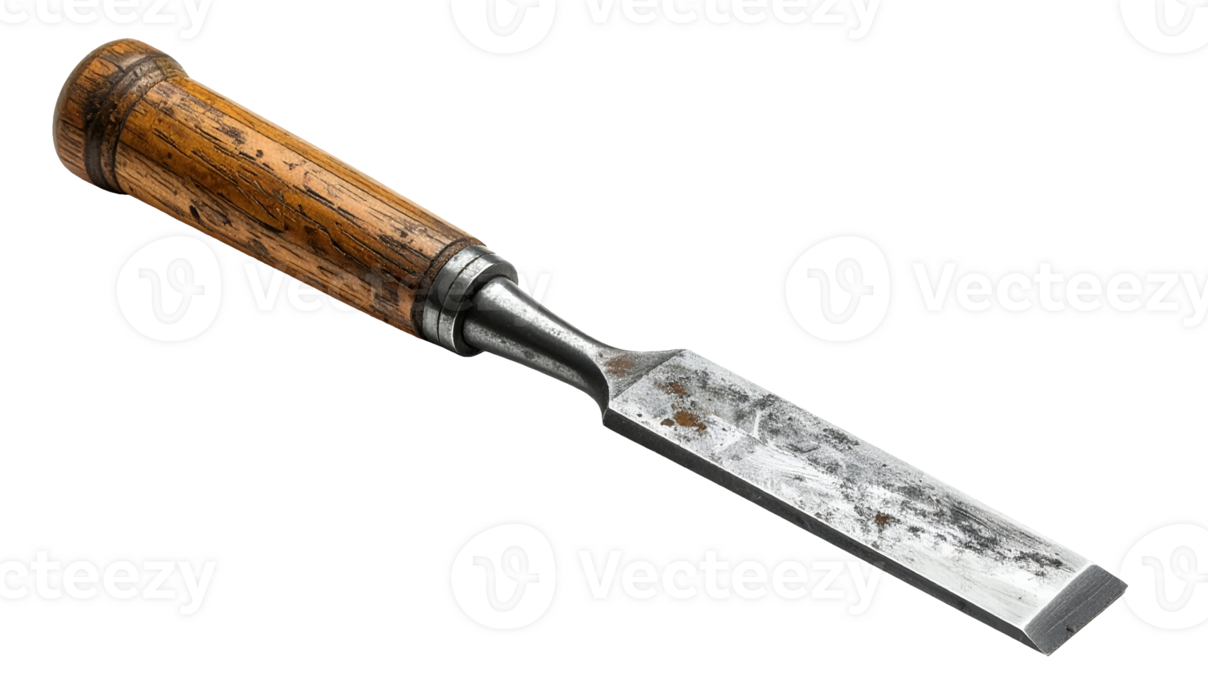 realistic photo of vintage wood chisel with worn handle isolated on white background woodworking and carpentry hand tool png