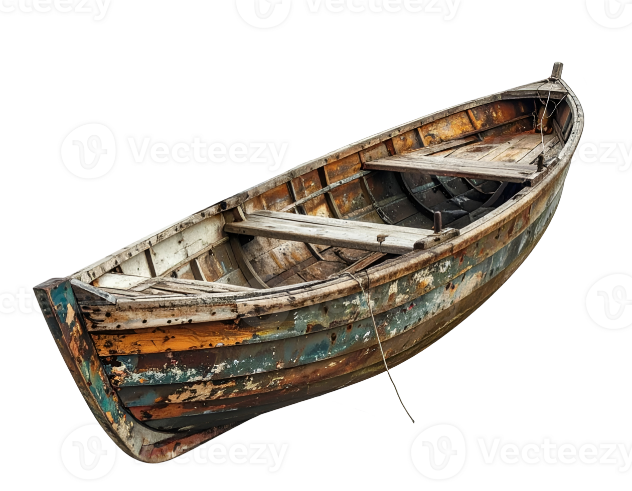 vintage wooden fishing boat old rustic rowboat with peeling paint isolated on white background png