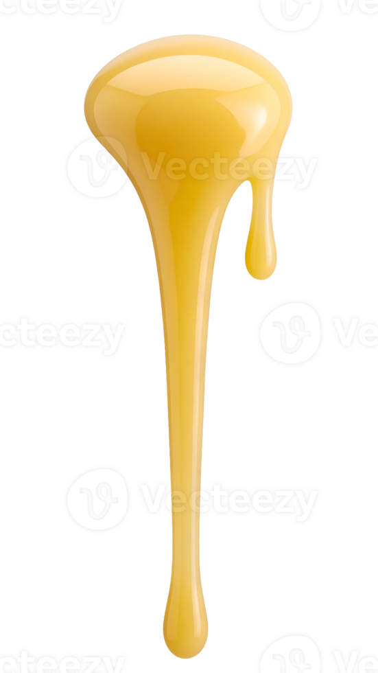 single stream of condensed milk dripping with glossy thick texture on isolated background, sweet topping for dessert and baking png
