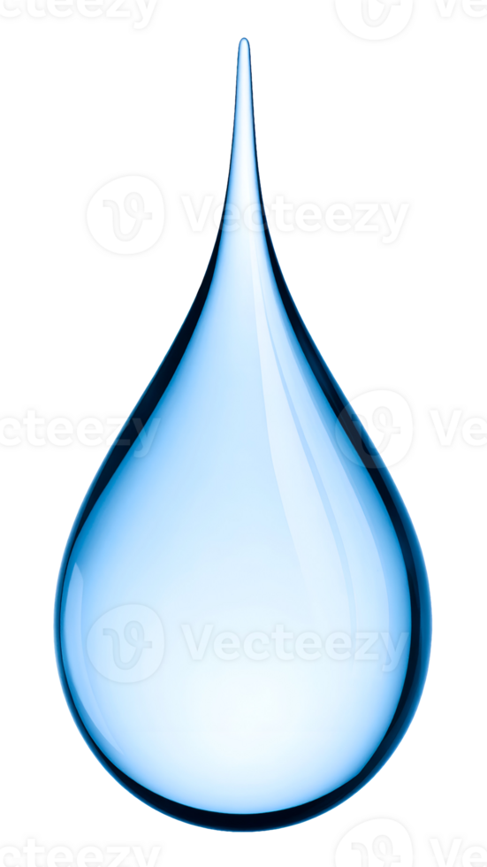 realistic falling water drop with soft reflection and clear blue tone on isolated background, high quality hydration symbol png