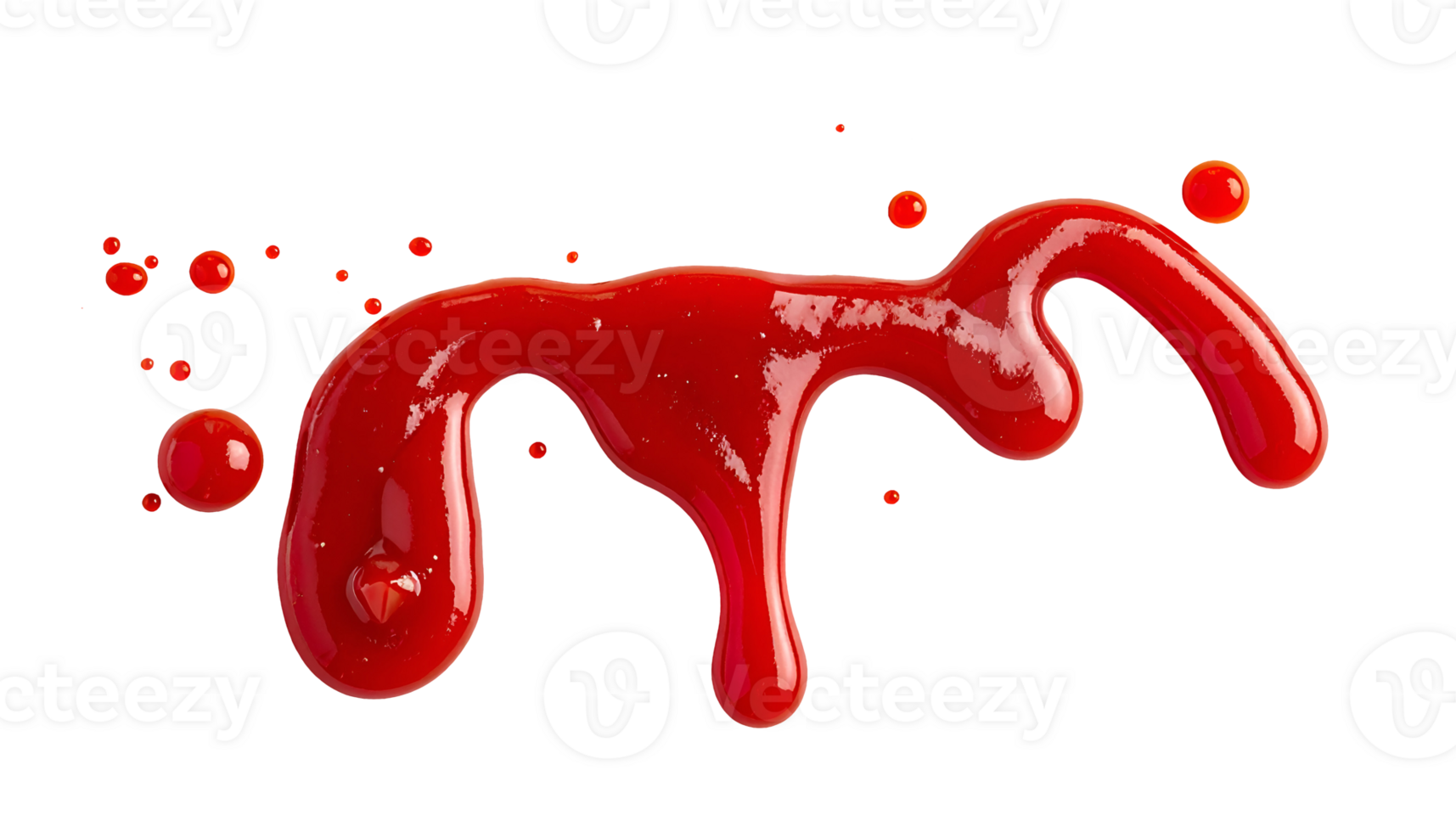 dynamic ketchup splash with glossy red texture and scattered droplets on isolated background, tomato sauce element for bold food design png