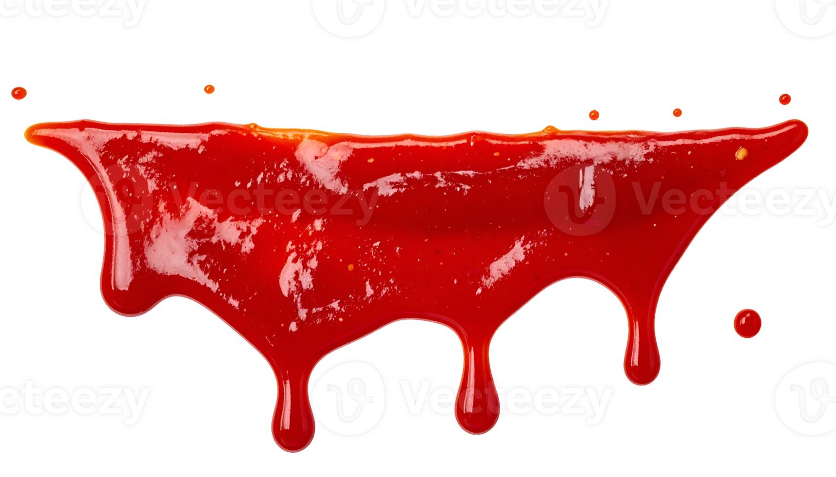 horizontal ketchup splash with glossy texture and dripping effect on isolated background, bold tomato sauce for food styling and menu design png