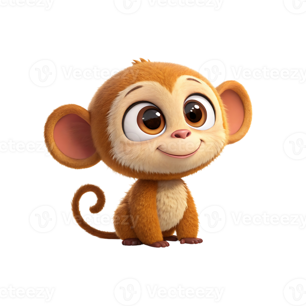 Adorable Cartoon Monkey Sitting with Curly Tail png