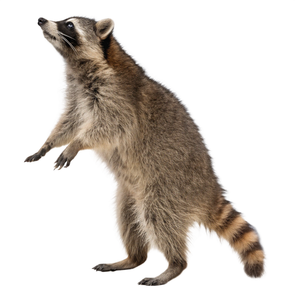 Adorable Raccoon Standing on Hind Legs, Wildlife Animal Photography png