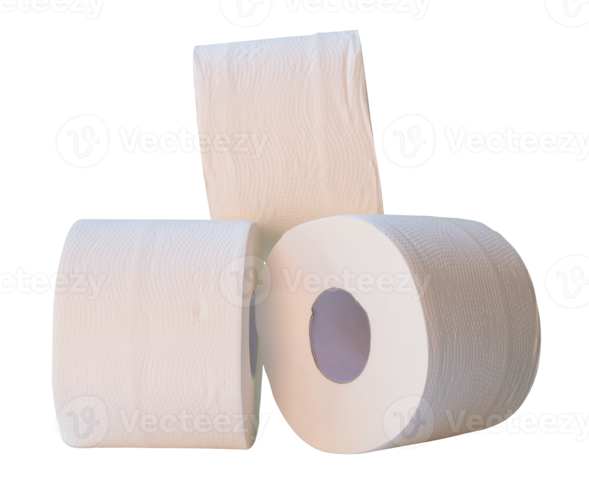 Three rolls of white tissue paper or toilet paper isolated in file format png