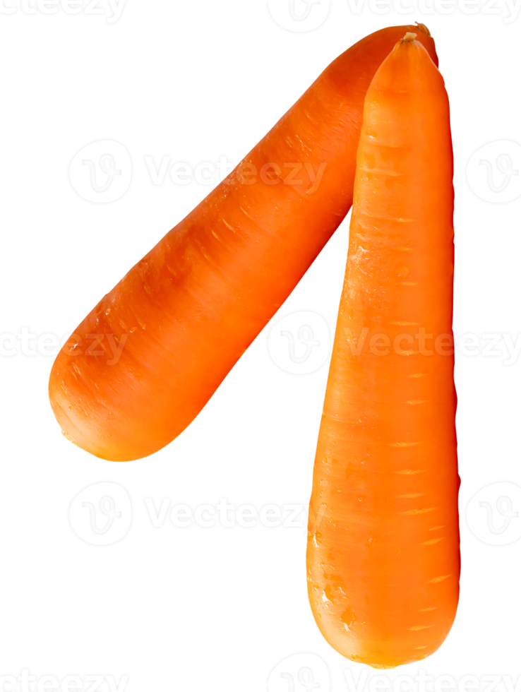 Top view of two fresh orange carrots in stack isolated with clipping path in file format png