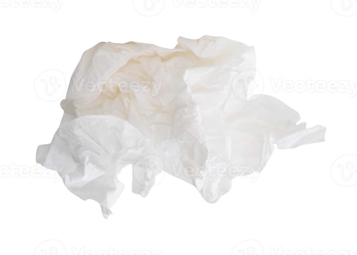 Single crumpled tissue paper ball after use isolated with clipping path in file format png