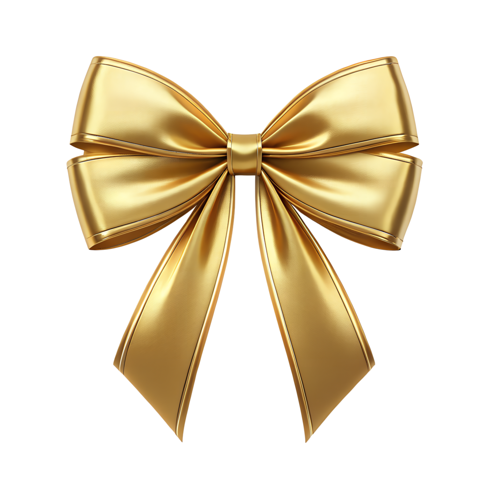 Elegant Gold Ribbon Bow Perfect for Gift Wrapping Festive Decorations and Luxury Branding A High Resolution 3D Render of a Shiny Golden Bow png