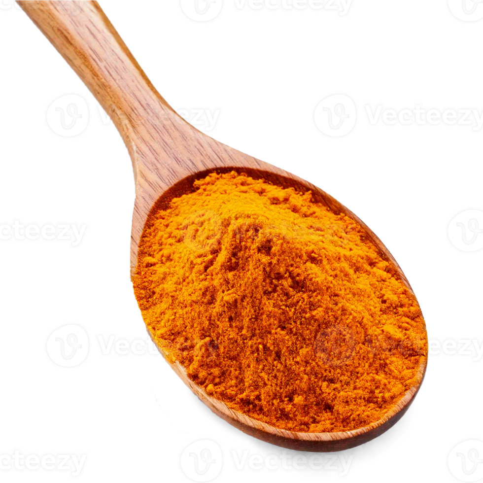 A spoon full of turmeric powder on a black background png