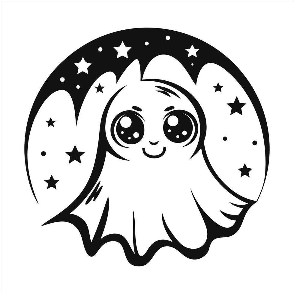 chibi style ghost with starry background cute nig vector