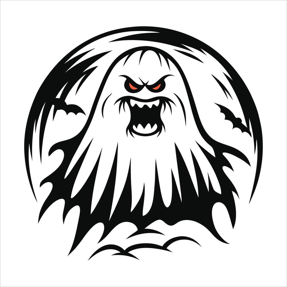 angry ghost with fire eyes bold lines dramatic vector