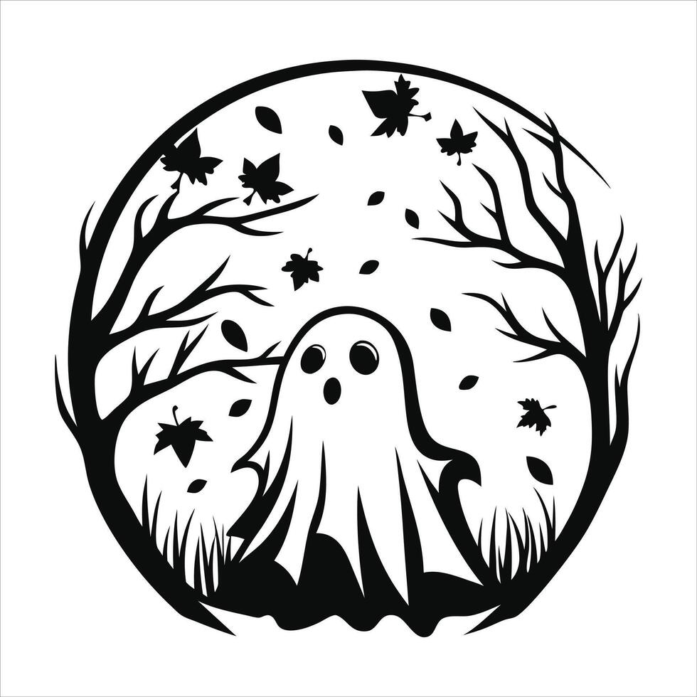 ghost surrounded by autumn leaves seasonal design vector