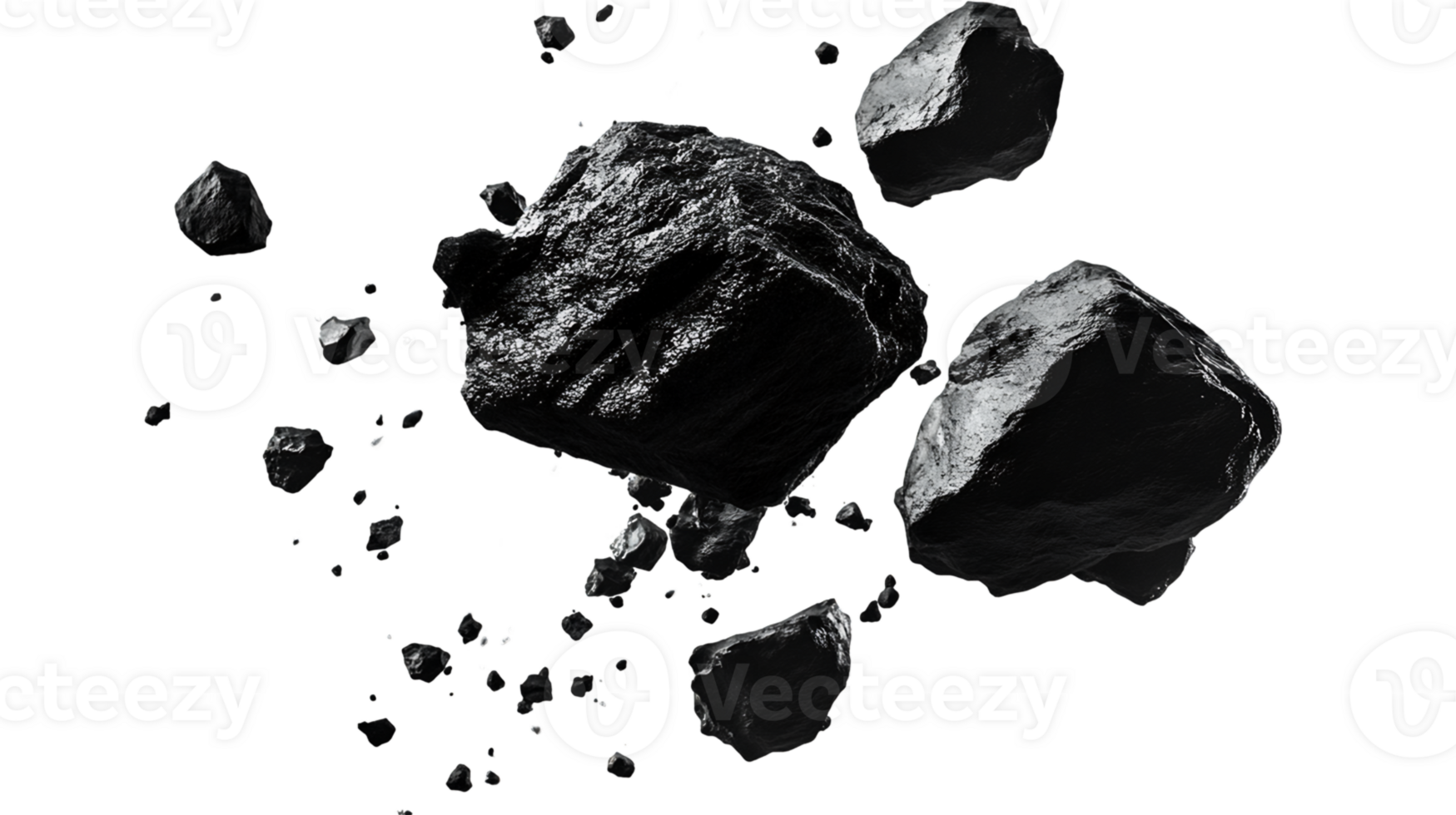 Scattered Dark Gray Coal Chunks on Transparent Background png