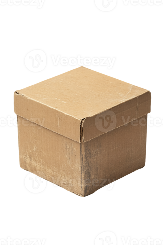 Single Closed Light Brown Cardboard Box On Transparent Background png