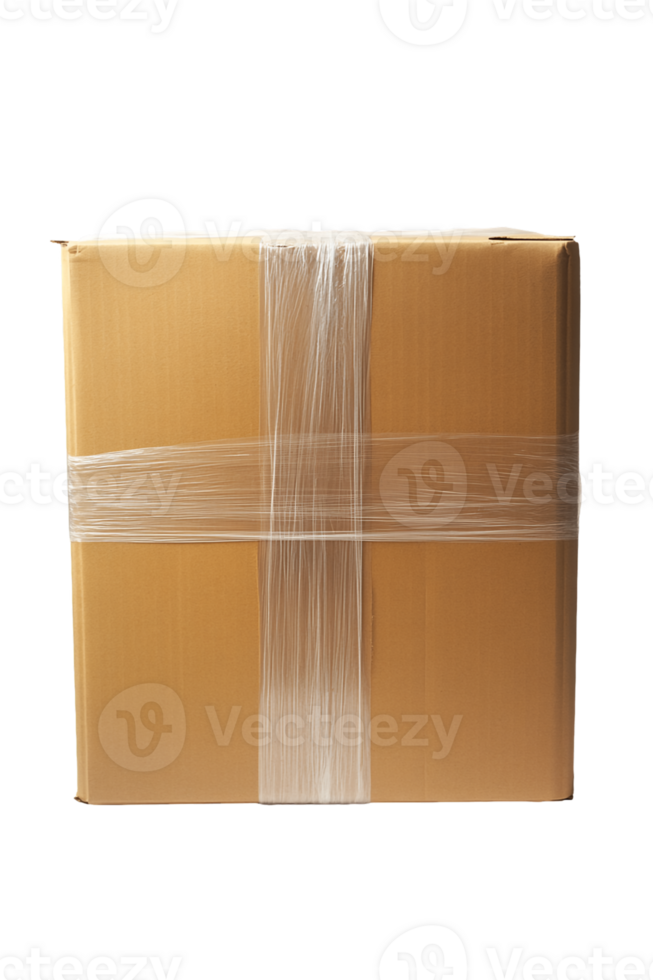 Single Brown Cardboard Box With Clear Packing Tape on Transparent Background png